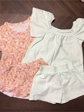 Mint Green Seersucker & Floral Pink Matching Sets